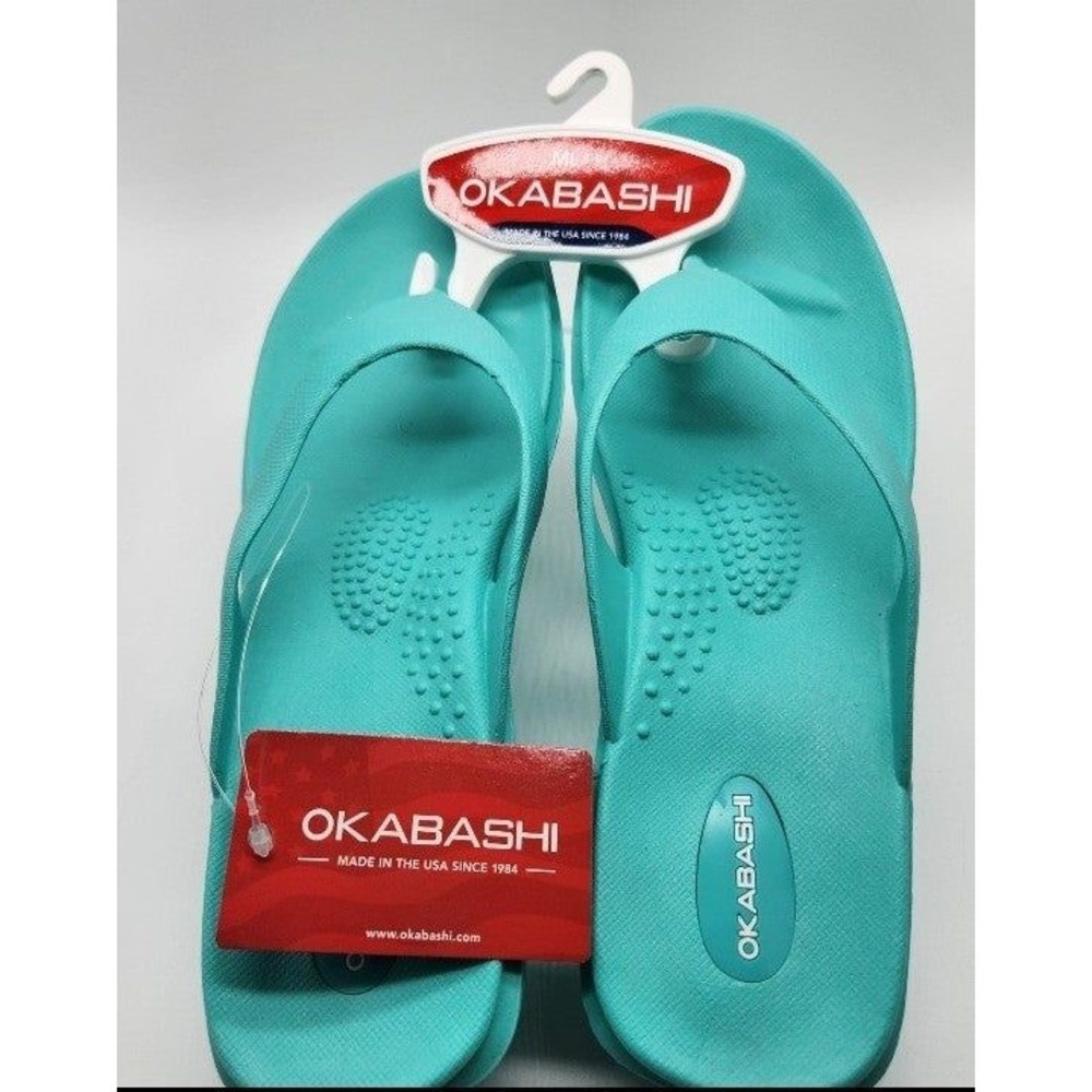 Okabashi Women M/L 8/9 Green Flip Flop Sandals Maui Thong Arch Support NEW